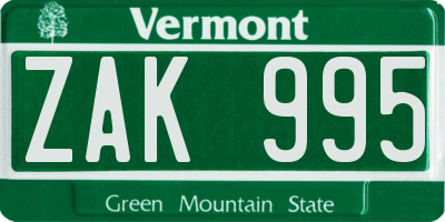 VT license plate ZAK995