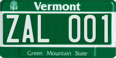 VT license plate ZAL001