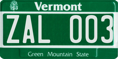 VT license plate ZAL003