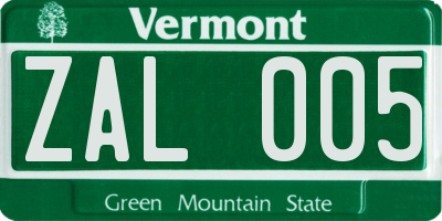 VT license plate ZAL005