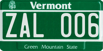 VT license plate ZAL006