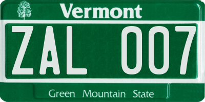 VT license plate ZAL007