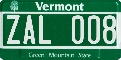 VT license plate ZAL008