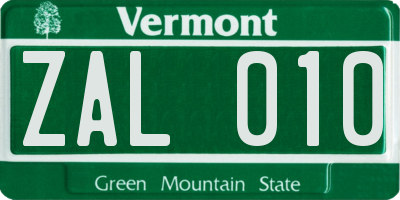 VT license plate ZAL010