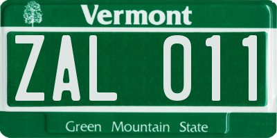 VT license plate ZAL011