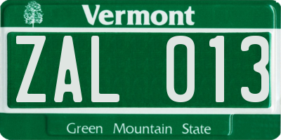 VT license plate ZAL013