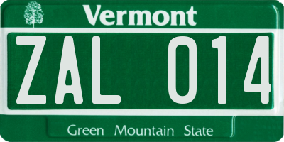 VT license plate ZAL014