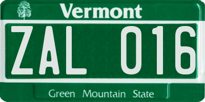VT license plate ZAL016