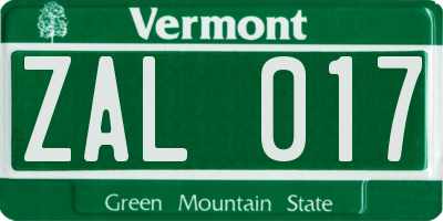 VT license plate ZAL017
