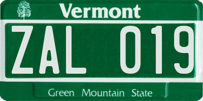 VT license plate ZAL019