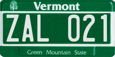 VT license plate ZAL021