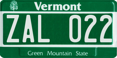 VT license plate ZAL022