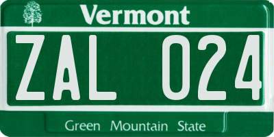 VT license plate ZAL024
