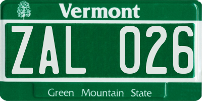 VT license plate ZAL026