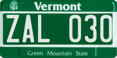 VT license plate ZAL030