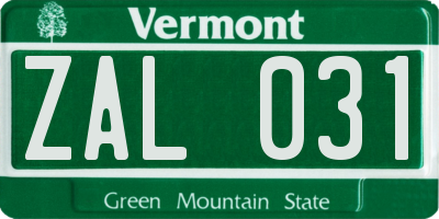 VT license plate ZAL031