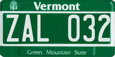 VT license plate ZAL032