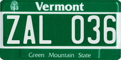 VT license plate ZAL036