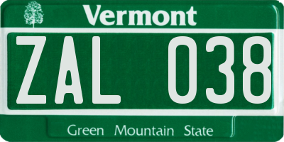 VT license plate ZAL038