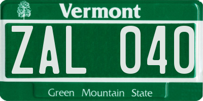 VT license plate ZAL040