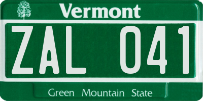 VT license plate ZAL041