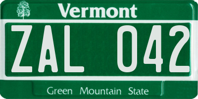 VT license plate ZAL042