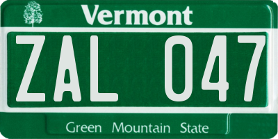 VT license plate ZAL047