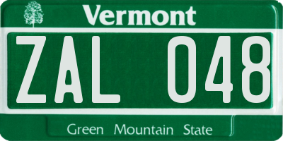VT license plate ZAL048