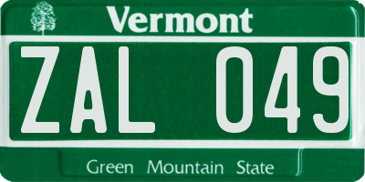 VT license plate ZAL049