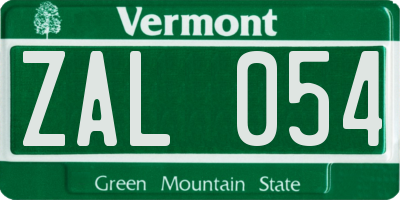 VT license plate ZAL054