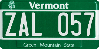 VT license plate ZAL057
