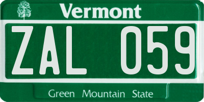 VT license plate ZAL059