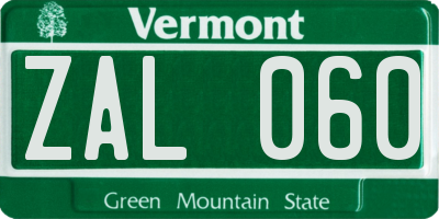 VT license plate ZAL060