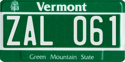 VT license plate ZAL061