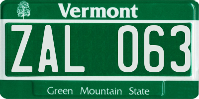 VT license plate ZAL063