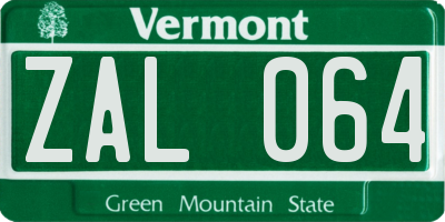 VT license plate ZAL064