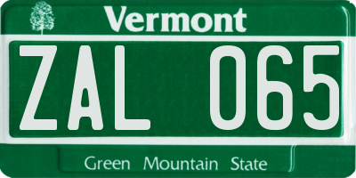 VT license plate ZAL065
