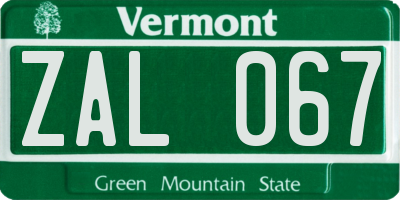 VT license plate ZAL067