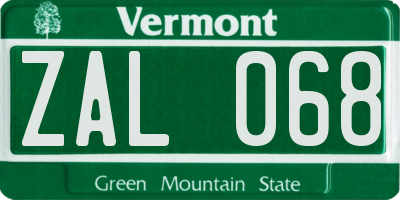 VT license plate ZAL068