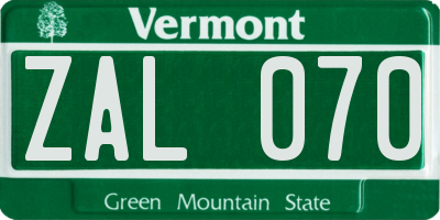 VT license plate ZAL070