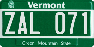 VT license plate ZAL071