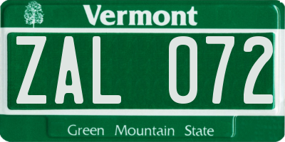 VT license plate ZAL072