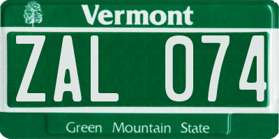 VT license plate ZAL074