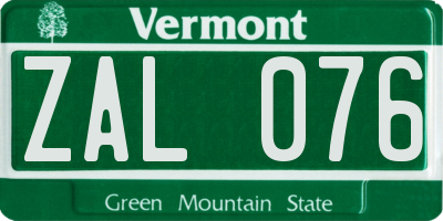 VT license plate ZAL076
