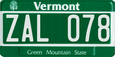 VT license plate ZAL078