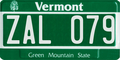 VT license plate ZAL079