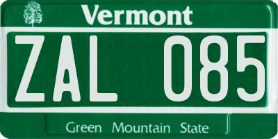 VT license plate ZAL085