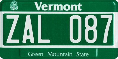 VT license plate ZAL087