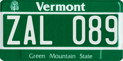 VT license plate ZAL089