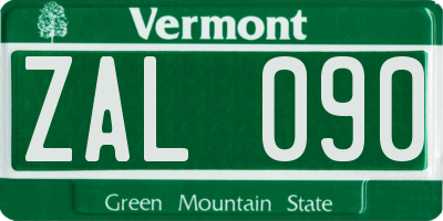 VT license plate ZAL090